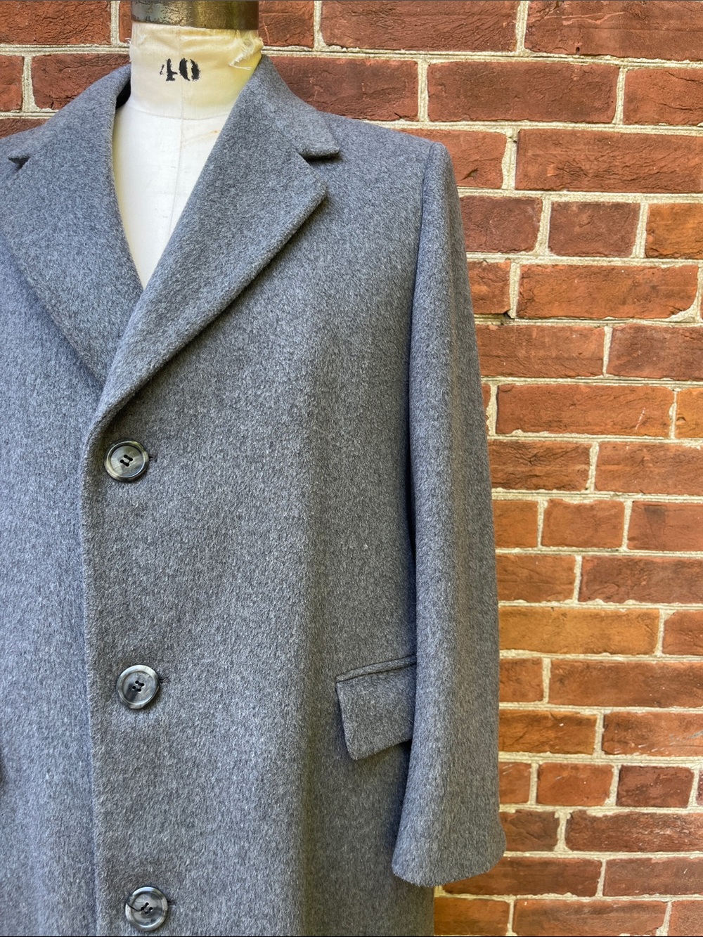 Classic Vintage Gray Wool Formal Overcoat Cashmere - Picture 7 of 11